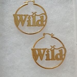 Gold Hoop Earrings with 'Wild' Design